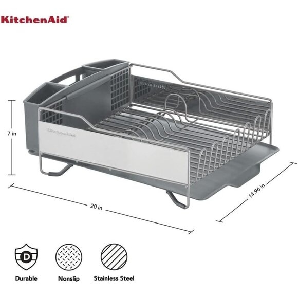 New Large Capacity Rust-Resistant Dish Rack with Angled Drain Board, Light Grey - Picture 5 of 11
